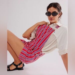 Damson Madder greta short dungarees - red stripe NWT
